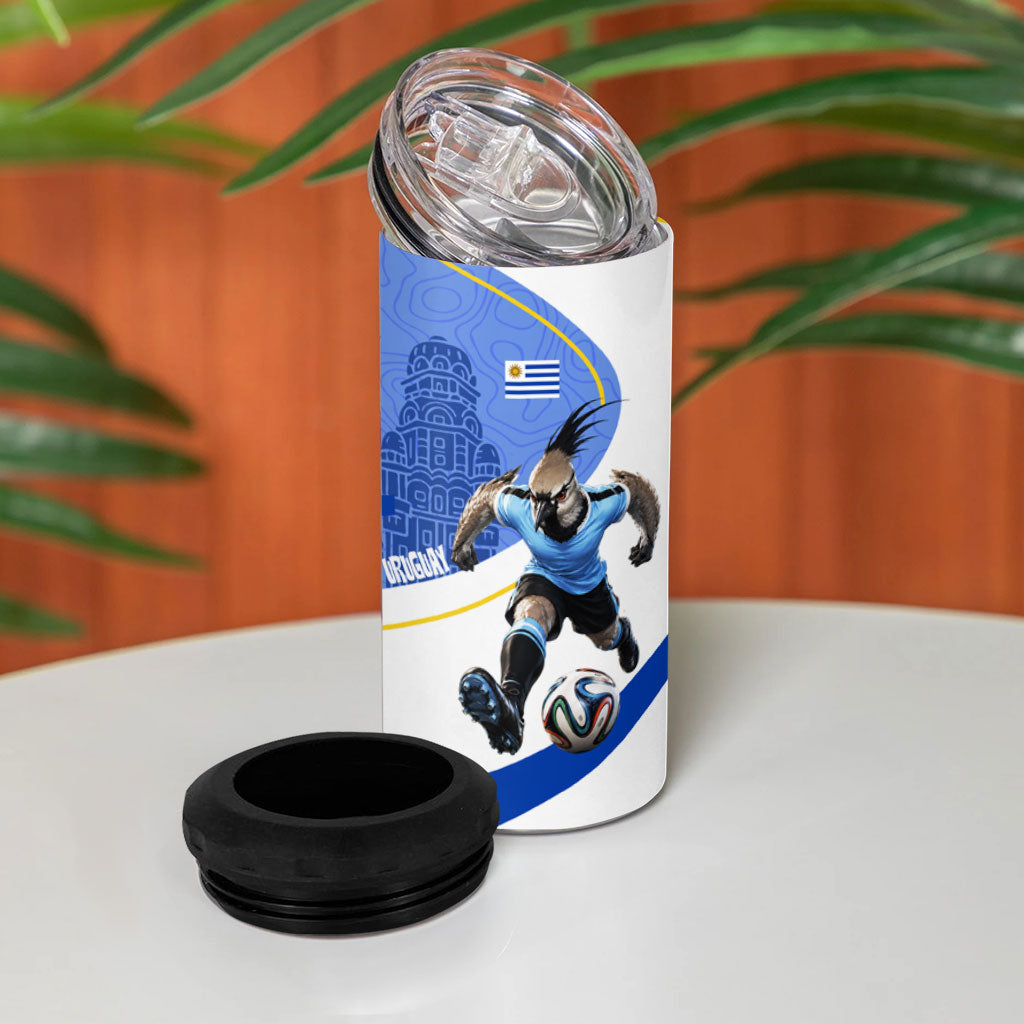 Personalized Uruguay Soccer Southern Lapwing 4 in 1 Can Cooler Tumbler Uruguayan Football Blue Topographic Pattern