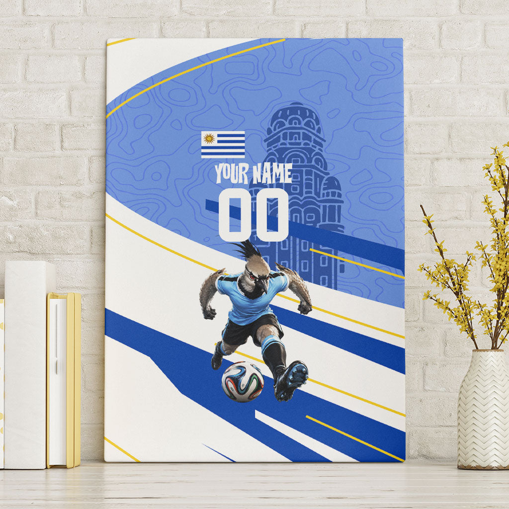Personalized Uruguay Soccer Southern Lapwing Canvas Wall Art Uruguayan Football Blue Topographic Pattern