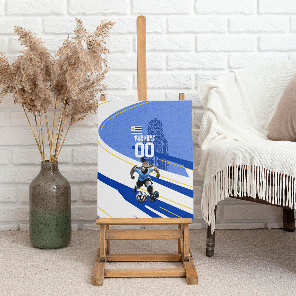 Personalized Uruguay Soccer Southern Lapwing Canvas Wall Art Uruguayan Football Blue Topographic Pattern