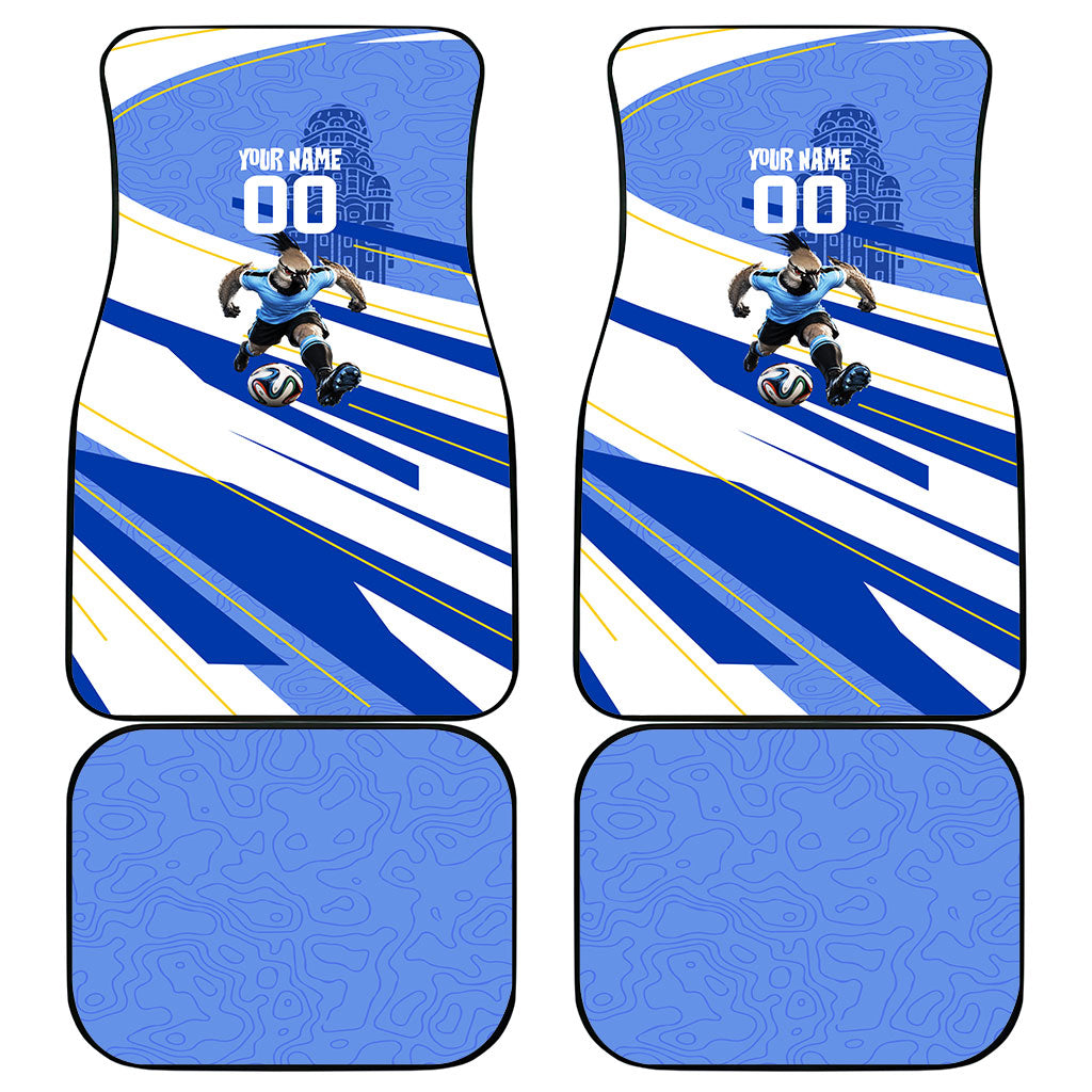 Personalized Uruguay Soccer Southern Lapwing Car Mats Uruguayan Football Blue Topographic Pattern