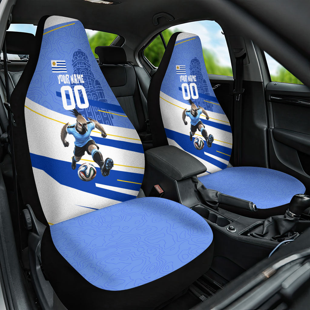 Personalized Uruguay Soccer Southern Lapwing Car Seat Cover Uruguayan Football Blue Topographic Pattern