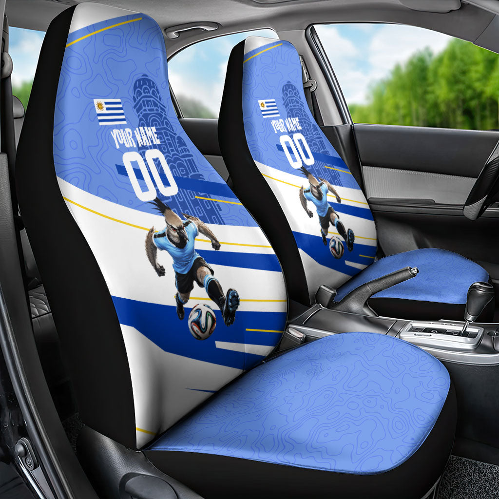 Personalized Uruguay Soccer Southern Lapwing Car Seat Cover Uruguayan Football Blue Topographic Pattern