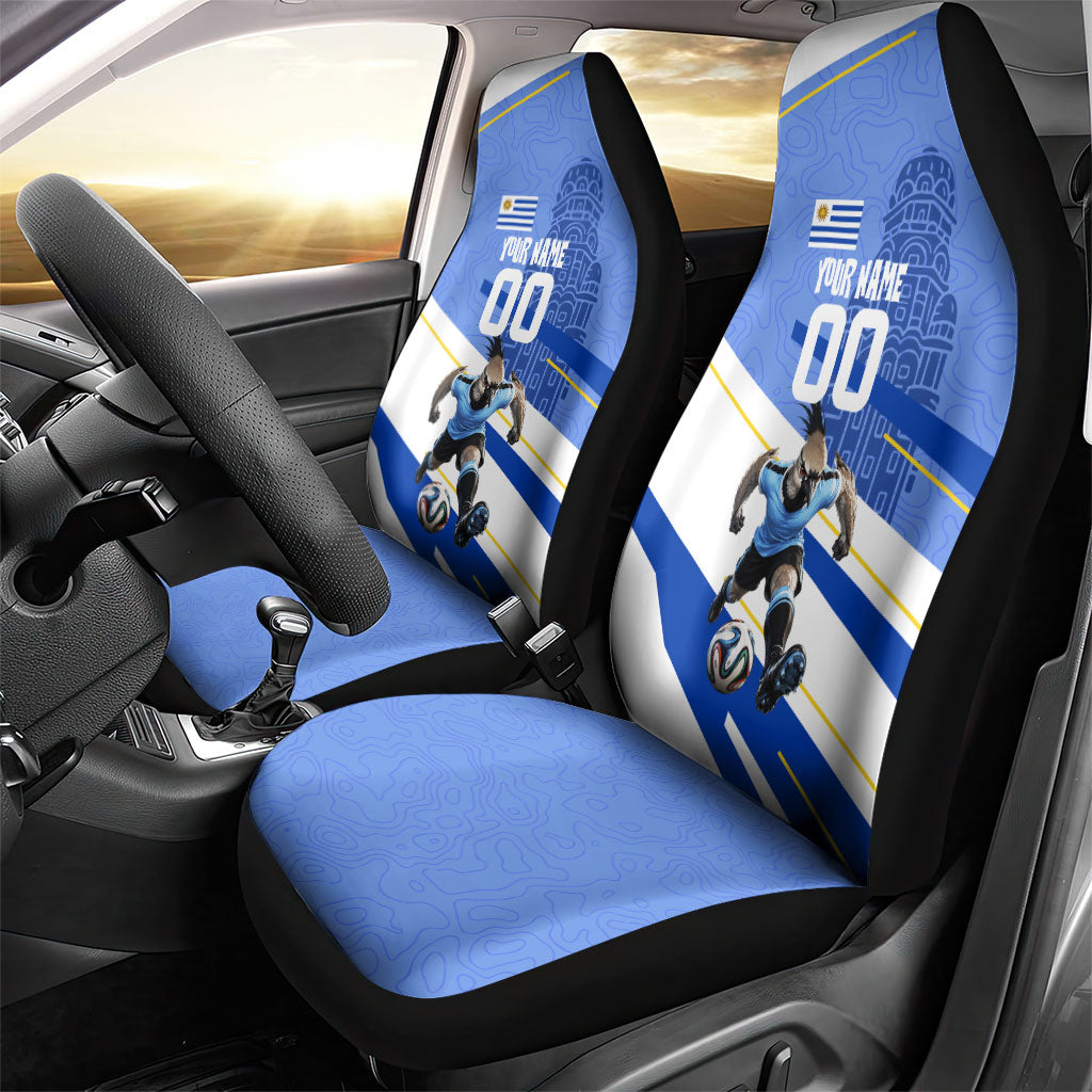 Personalized Uruguay Soccer Southern Lapwing Car Seat Cover Uruguayan Football Blue Topographic Pattern