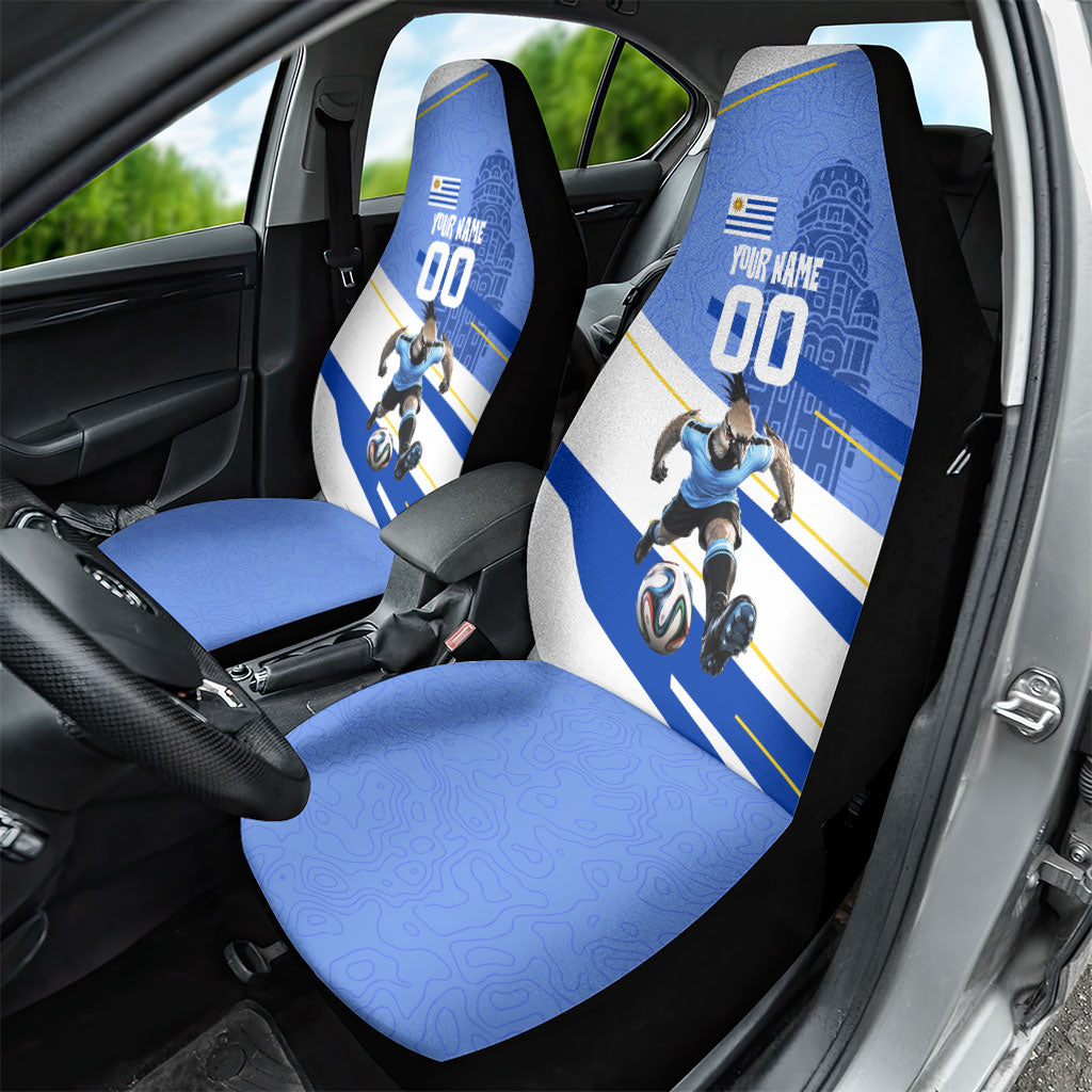 Personalized Uruguay Soccer Southern Lapwing Car Seat Cover Uruguayan Football Blue Topographic Pattern