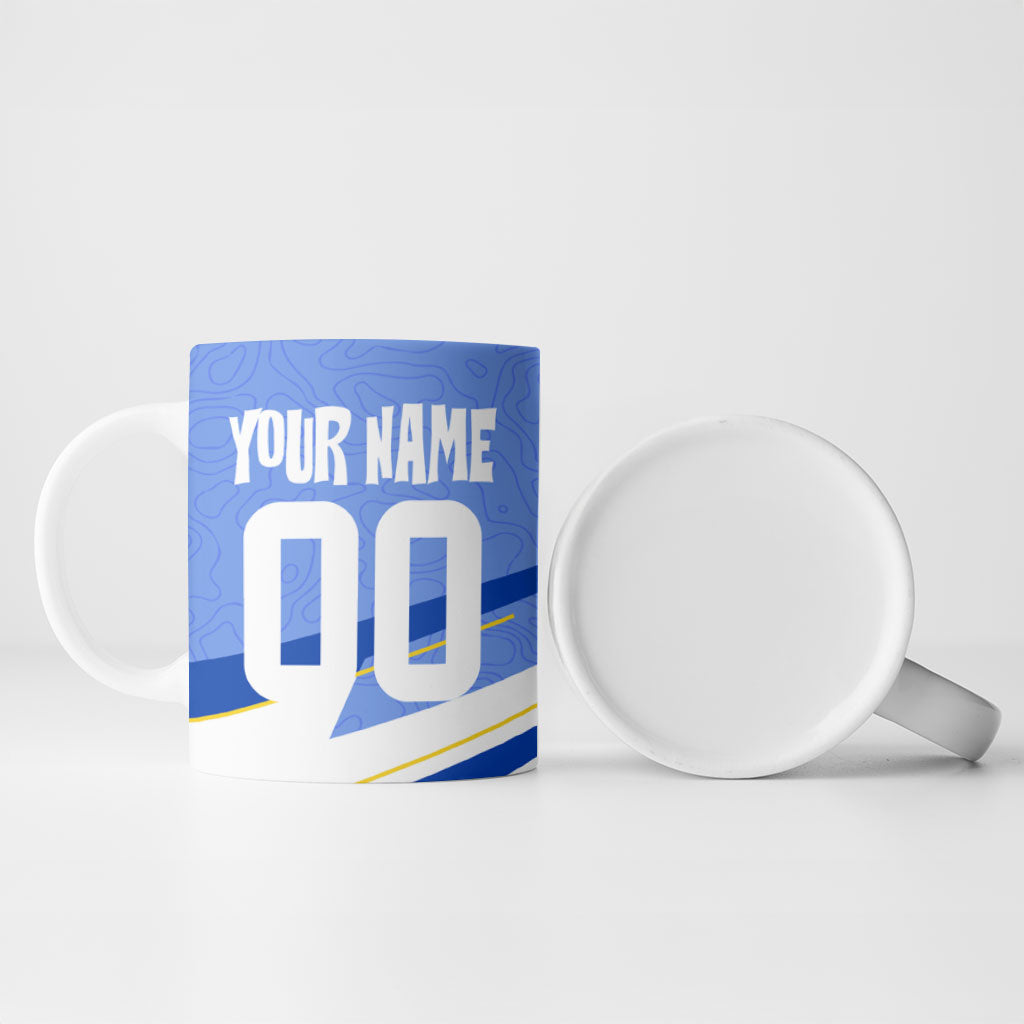 Personalized Uruguay Soccer Southern Lapwing Ceramic Mug Uruguayan Football Blue Topographic Pattern