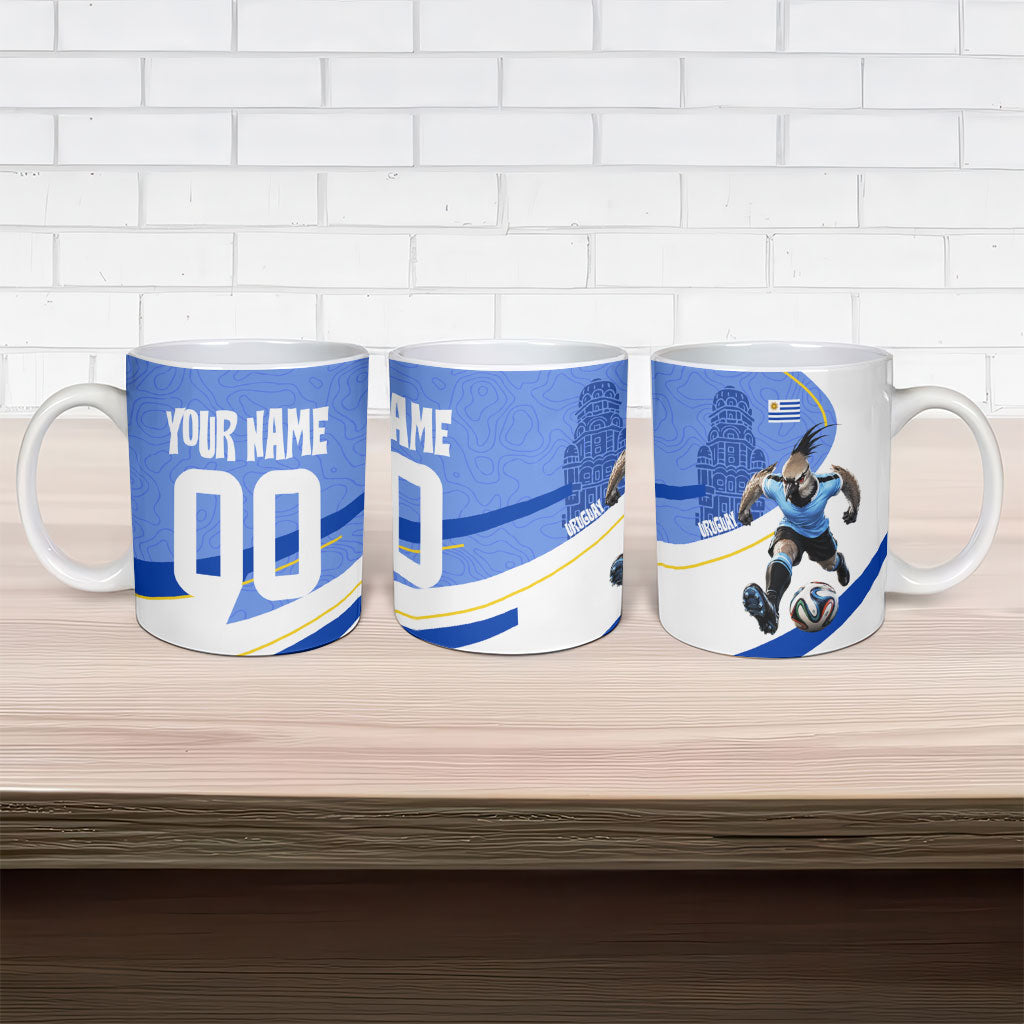 Personalized Uruguay Soccer Southern Lapwing Ceramic Mug Uruguayan Football Blue Topographic Pattern