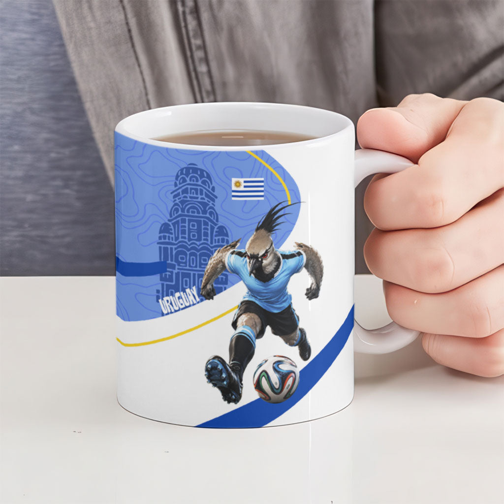 Personalized Uruguay Soccer Southern Lapwing Ceramic Mug Uruguayan Football Blue Topographic Pattern