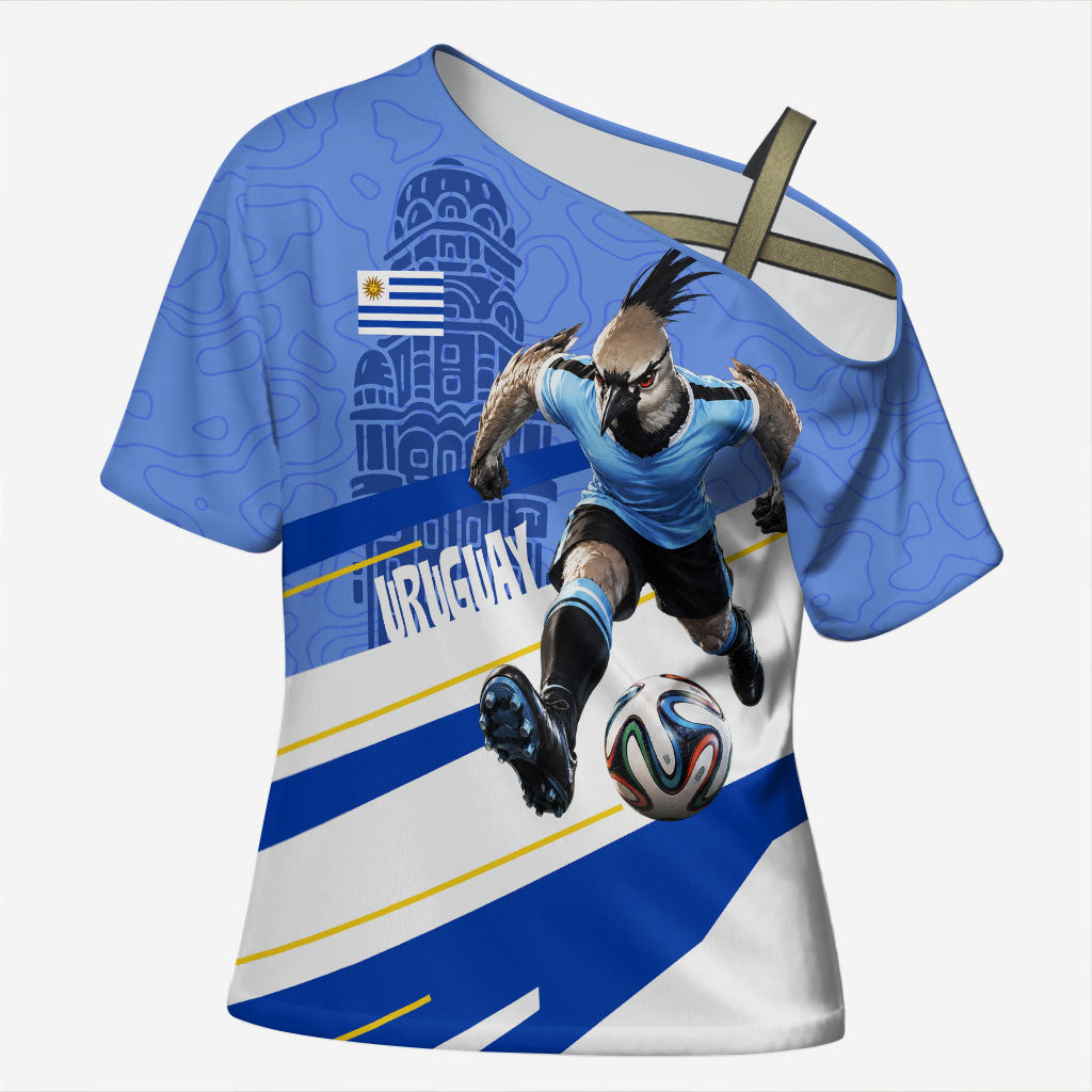 Personalized Uruguay Soccer Southern Lapwing Cross Shoulder Shirt Uruguayan Football Blue Topographic Pattern