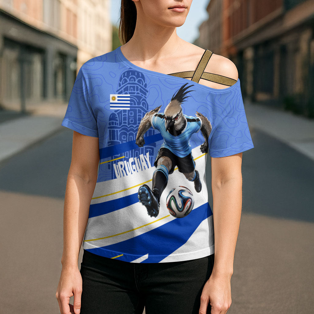 Personalized Uruguay Soccer Southern Lapwing Cross Shoulder Shirt Uruguayan Football Blue Topographic Pattern