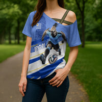 Personalized Uruguay Soccer Southern Lapwing Cross Shoulder Shirt Uruguayan Football Blue Topographic Pattern