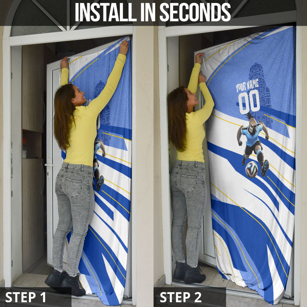 Personalized Uruguay Soccer Southern Lapwing Door Cover Uruguayan Football Blue Topographic Pattern