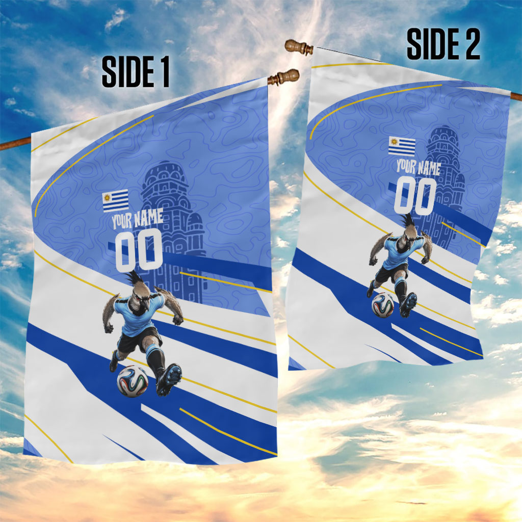 Personalized Uruguay Soccer Southern Lapwing Garden Flag Uruguayan Football Blue Topographic Pattern