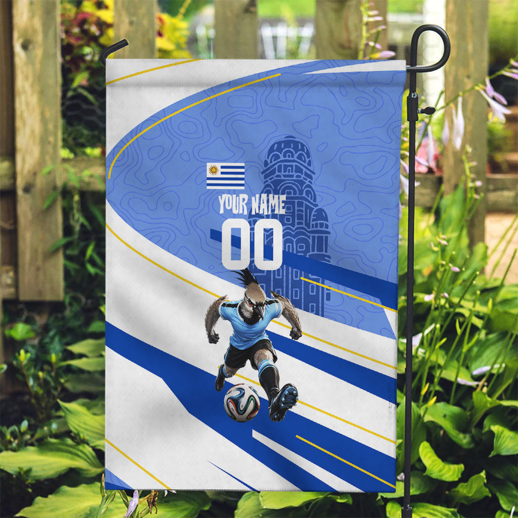 Personalized Uruguay Soccer Southern Lapwing Garden Flag Uruguayan Football Blue Topographic Pattern