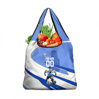 Personalized Uruguay Soccer Southern Lapwing Grocery Bag Uruguayan Football Blue Topographic Pattern