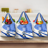 Personalized Uruguay Soccer Southern Lapwing Grocery Bag Uruguayan Football Blue Topographic Pattern
