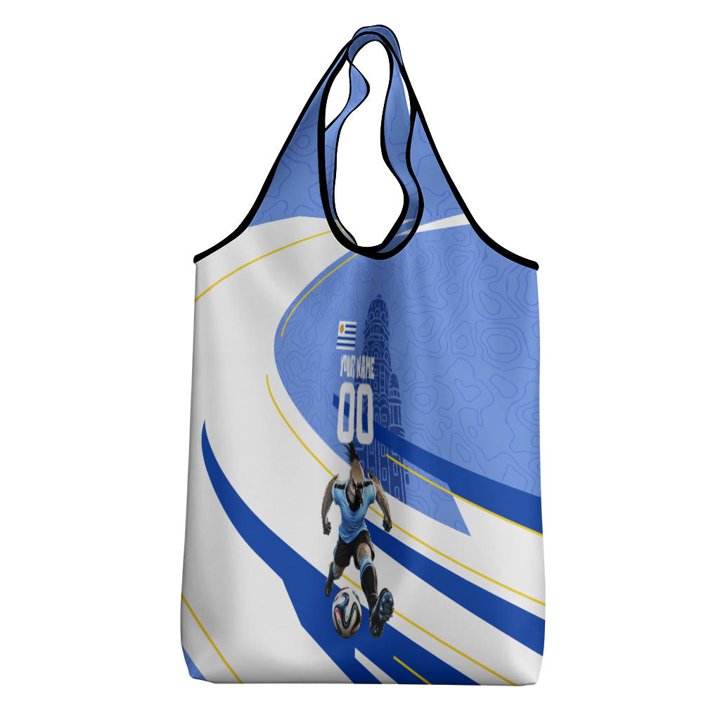 Personalized Uruguay Soccer Southern Lapwing Grocery Bag Uruguayan Football Blue Topographic Pattern