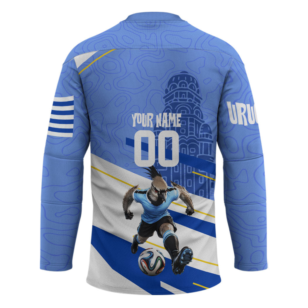 Personalized Uruguay Soccer Southern Lapwing Hockey Jersey Uruguayan Football Blue Topographic Pattern