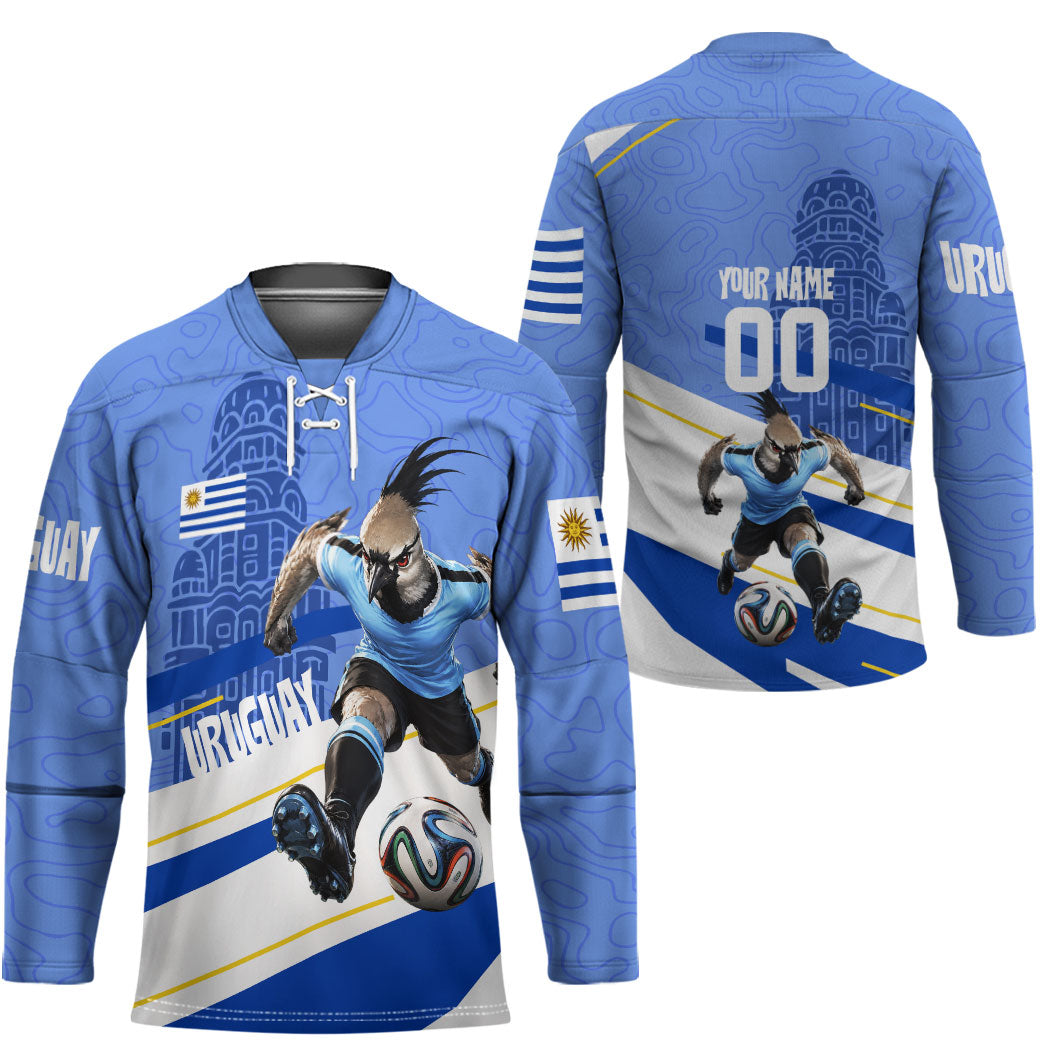 Personalized Uruguay Soccer Southern Lapwing Hockey Jersey Uruguayan Football Blue Topographic Pattern