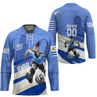 Personalized Uruguay Soccer Southern Lapwing Hockey Jersey Uruguayan Football Blue Topographic Pattern