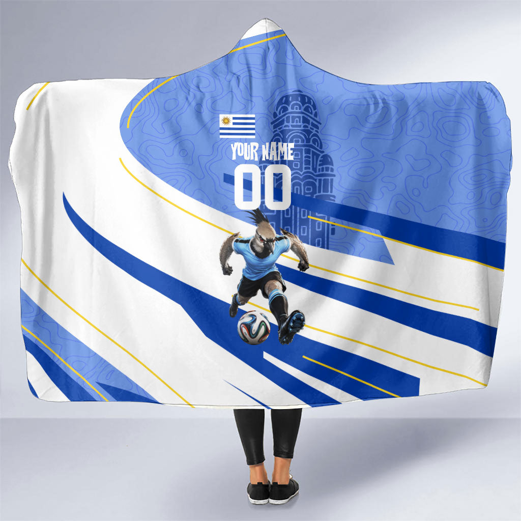 Personalized Uruguay Soccer Southern Lapwing Hooded Blanket Uruguayan Football Blue Topographic Pattern