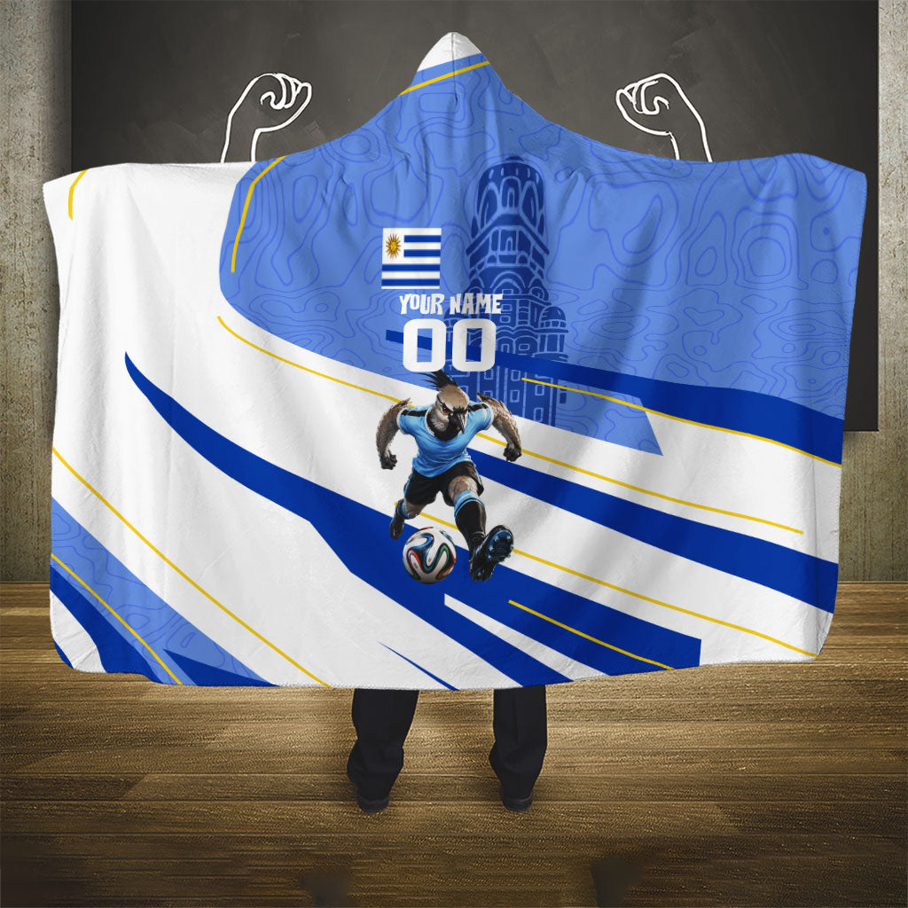 Personalized Uruguay Soccer Southern Lapwing Hooded Blanket Uruguayan Football Blue Topographic Pattern