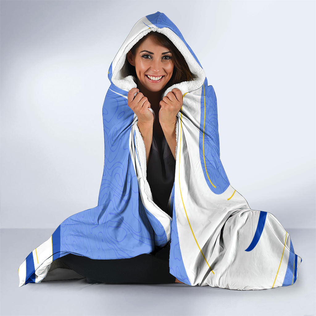 Personalized Uruguay Soccer Southern Lapwing Hooded Blanket Uruguayan Football Blue Topographic Pattern