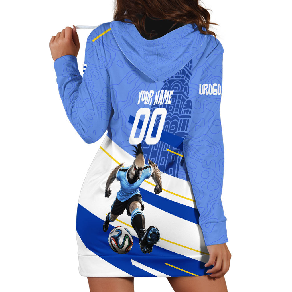 Personalized Uruguay Soccer Southern Lapwing Hoodie Dress Uruguayan Football Blue Topographic Pattern