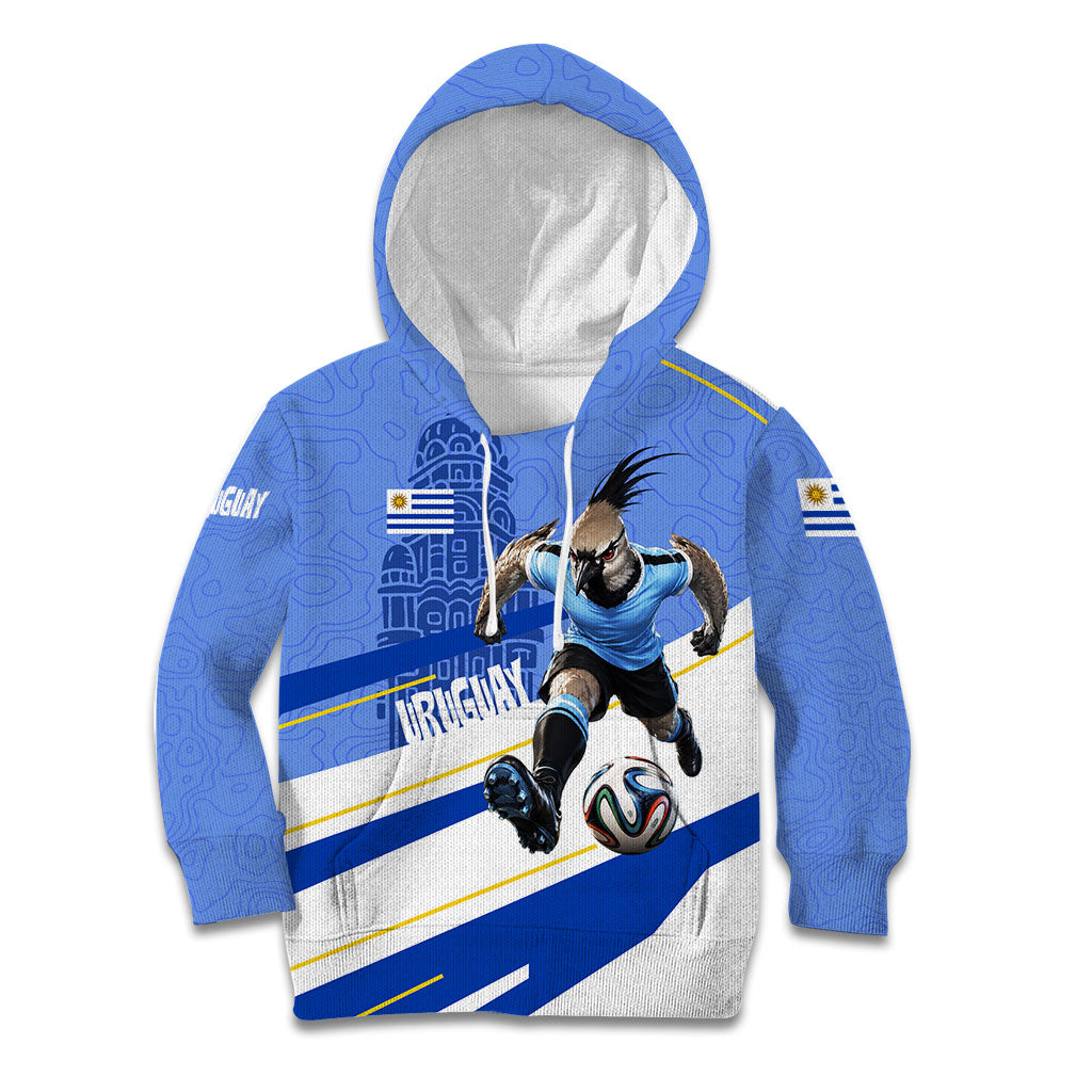 Personalized Uruguay Soccer Southern Lapwing Kid Hoodie Uruguayan Football Blue Topographic Pattern