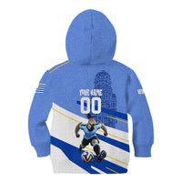 Personalized Uruguay Soccer Southern Lapwing Kid Hoodie Uruguayan Football Blue Topographic Pattern