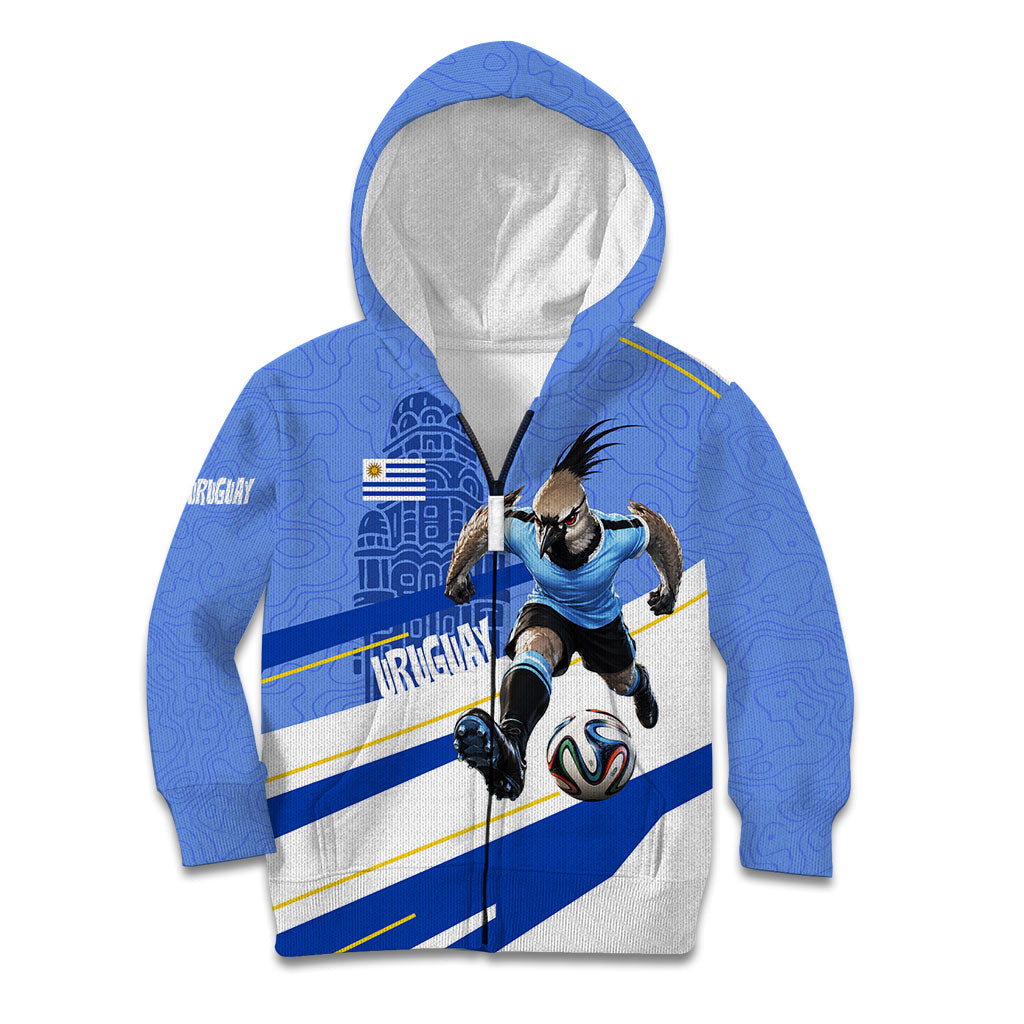 Personalized Uruguay Soccer Southern Lapwing Kid Hoodie Uruguayan Football Blue Topographic Pattern
