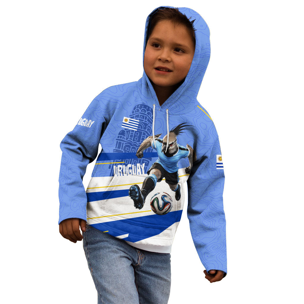 Personalized Uruguay Soccer Southern Lapwing Kid Hoodie Uruguayan Football Blue Topographic Pattern