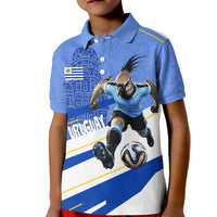 Personalized Uruguay Soccer Southern Lapwing Kid Polo Shirt Uruguayan Football Blue Topographic Pattern
