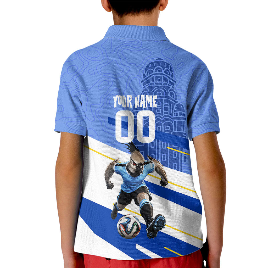 Personalized Uruguay Soccer Southern Lapwing Kid Polo Shirt Uruguayan Football Blue Topographic Pattern