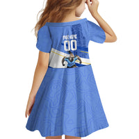 Personalized Uruguay Soccer Southern Lapwing Kid Short Sleeve Dress Uruguayan Football Blue Topographic Pattern