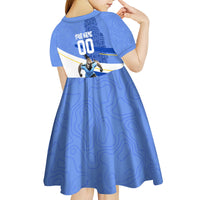 Personalized Uruguay Soccer Southern Lapwing Kid Short Sleeve Dress Uruguayan Football Blue Topographic Pattern