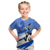 Personalized Uruguay Soccer Southern Lapwing Kid T Shirt Uruguayan Football Blue Topographic Pattern