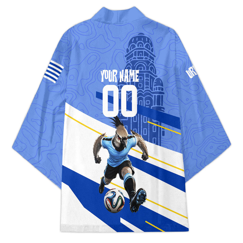 Personalized Uruguay Soccer Southern Lapwing Kimono Uruguayan Football Blue Topographic Pattern