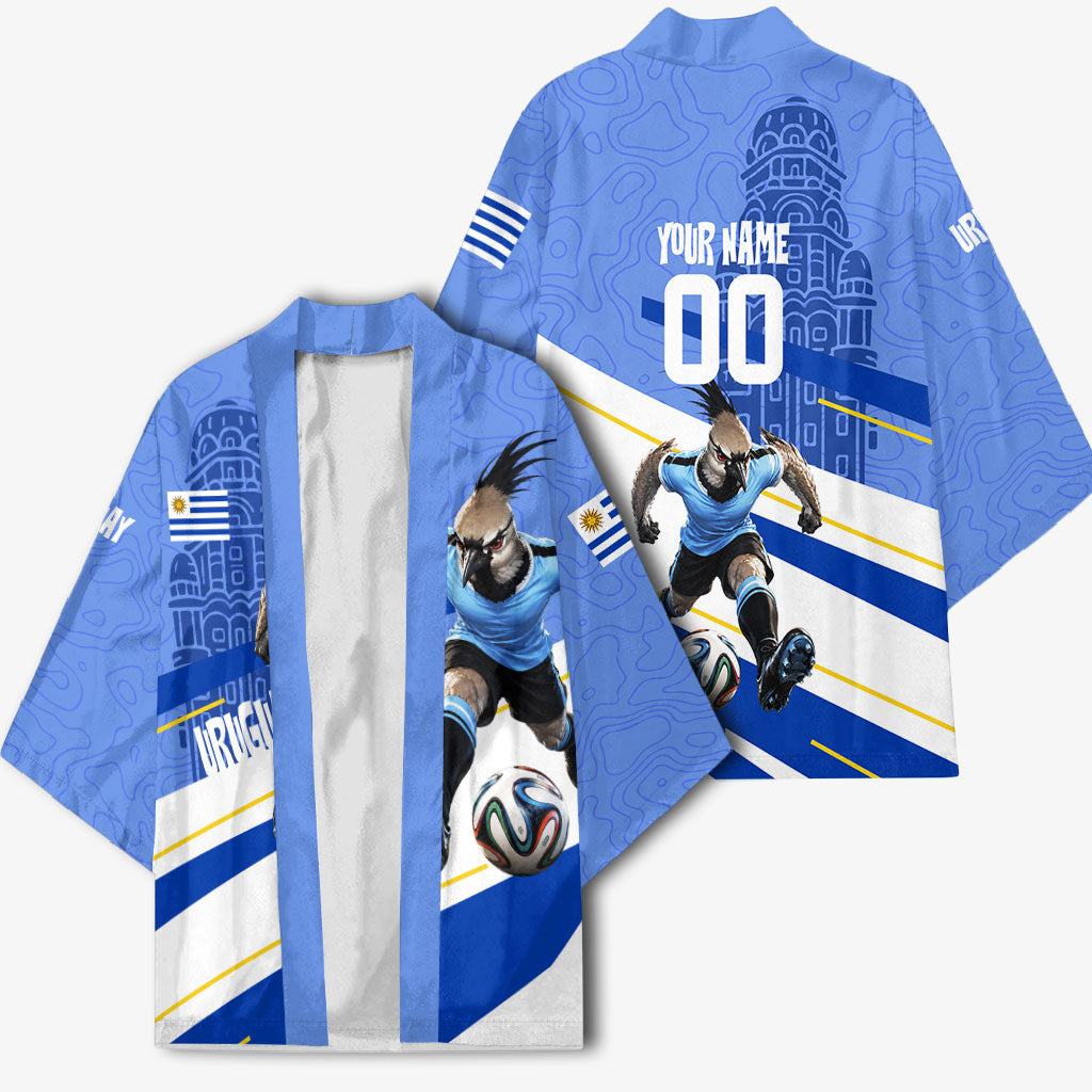 Personalized Uruguay Soccer Southern Lapwing Kimono Uruguayan Football Blue Topographic Pattern