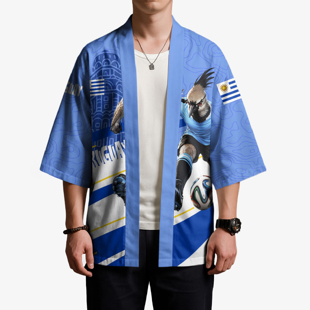 Personalized Uruguay Soccer Southern Lapwing Kimono Uruguayan Football Blue Topographic Pattern