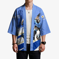 Personalized Uruguay Soccer Southern Lapwing Kimono Uruguayan Football Blue Topographic Pattern