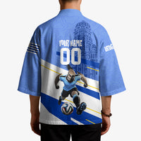 Personalized Uruguay Soccer Southern Lapwing Kimono Uruguayan Football Blue Topographic Pattern