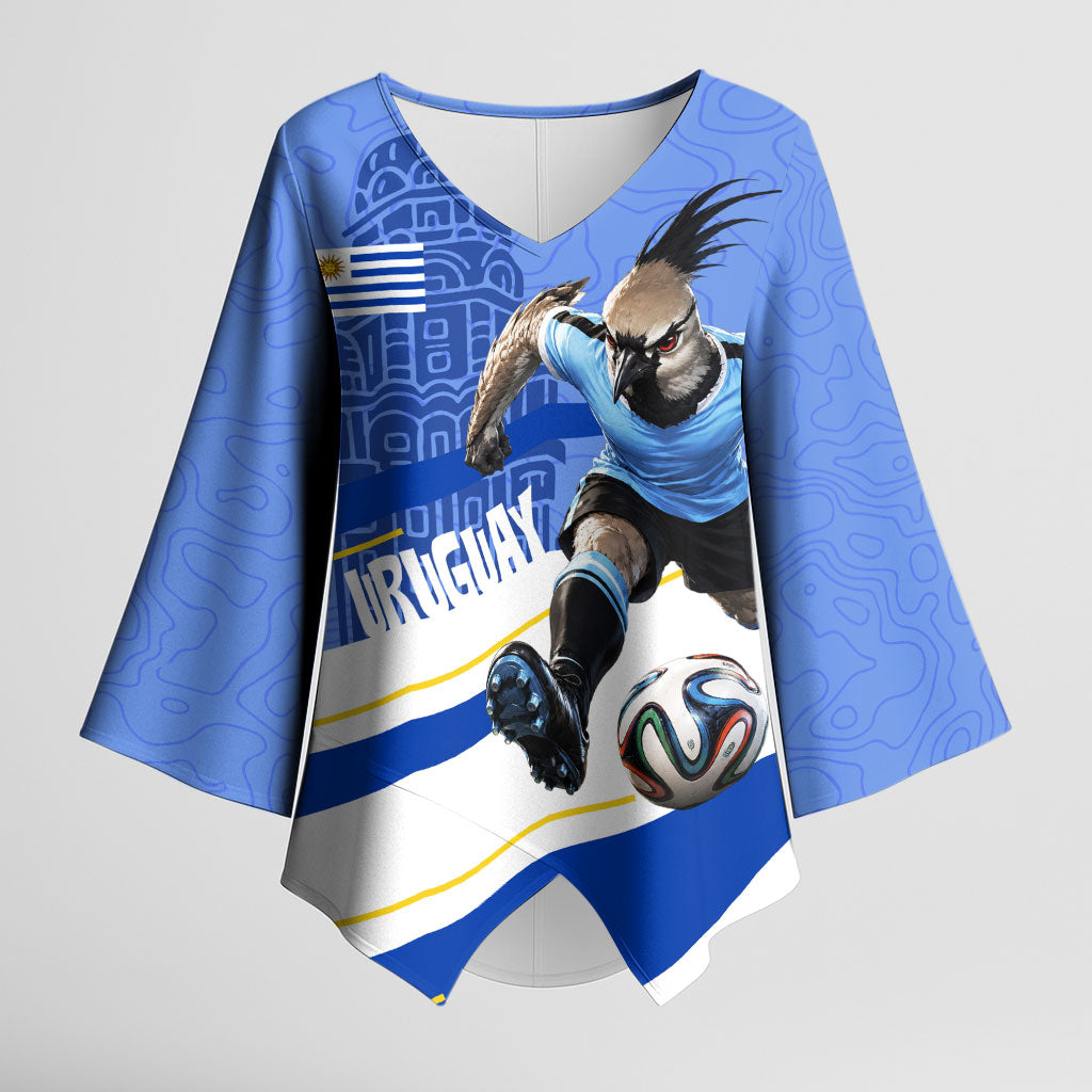 Personalized Uruguay Soccer Southern Lapwing Kimono Sleeve Blouse Uruguayan Football Blue Topographic Pattern