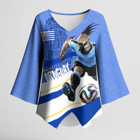 Personalized Uruguay Soccer Southern Lapwing Kimono Sleeve Blouse Uruguayan Football Blue Topographic Pattern