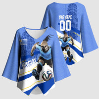 Personalized Uruguay Soccer Southern Lapwing Kimono Sleeve Blouse Uruguayan Football Blue Topographic Pattern