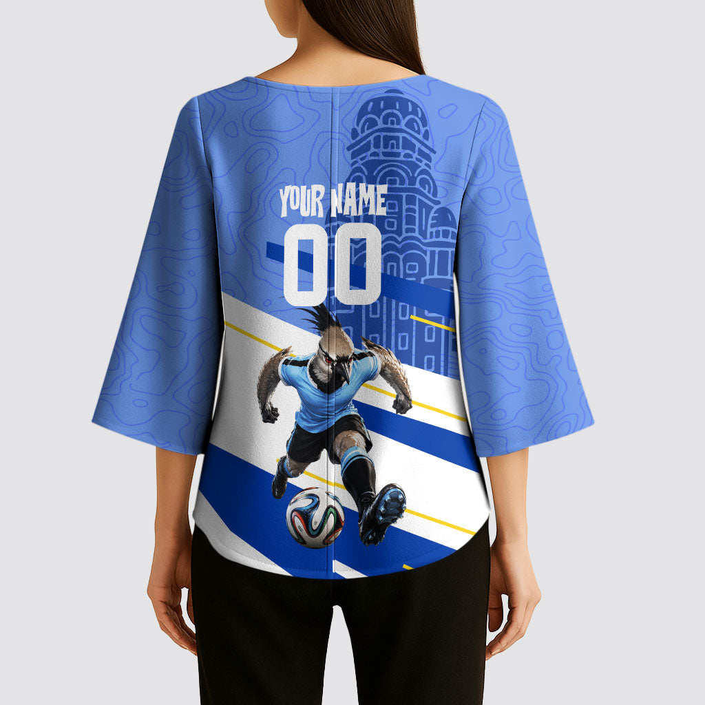 Personalized Uruguay Soccer Southern Lapwing Kimono Sleeve Blouse Uruguayan Football Blue Topographic Pattern