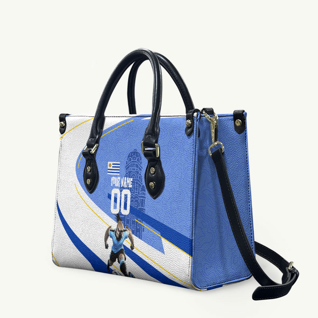 Personalized Uruguay Soccer Southern Lapwing Leather Bag Uruguayan Football Blue Topographic Pattern