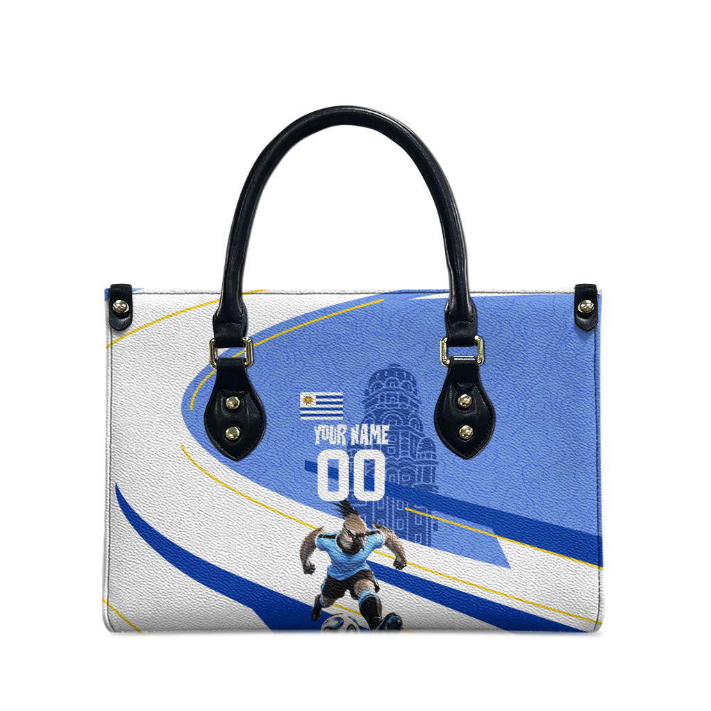 Personalized Uruguay Soccer Southern Lapwing Leather Bag Uruguayan Football Blue Topographic Pattern
