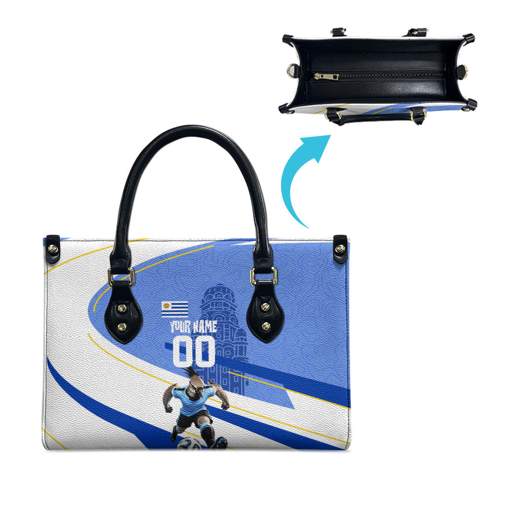 Personalized Uruguay Soccer Southern Lapwing Leather Bag Uruguayan Football Blue Topographic Pattern