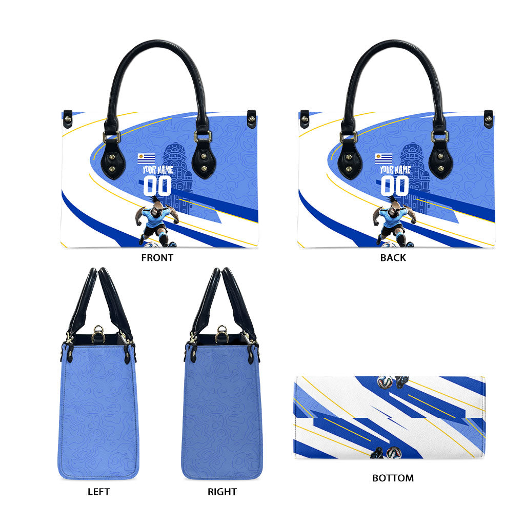 Personalized Uruguay Soccer Southern Lapwing Leather Bag Uruguayan Football Blue Topographic Pattern