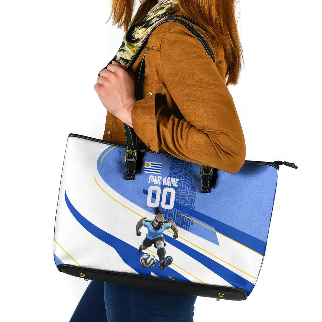 Personalized Uruguay Soccer Southern Lapwing Leather Tote Bag Uruguayan Football Blue Topographic Pattern
